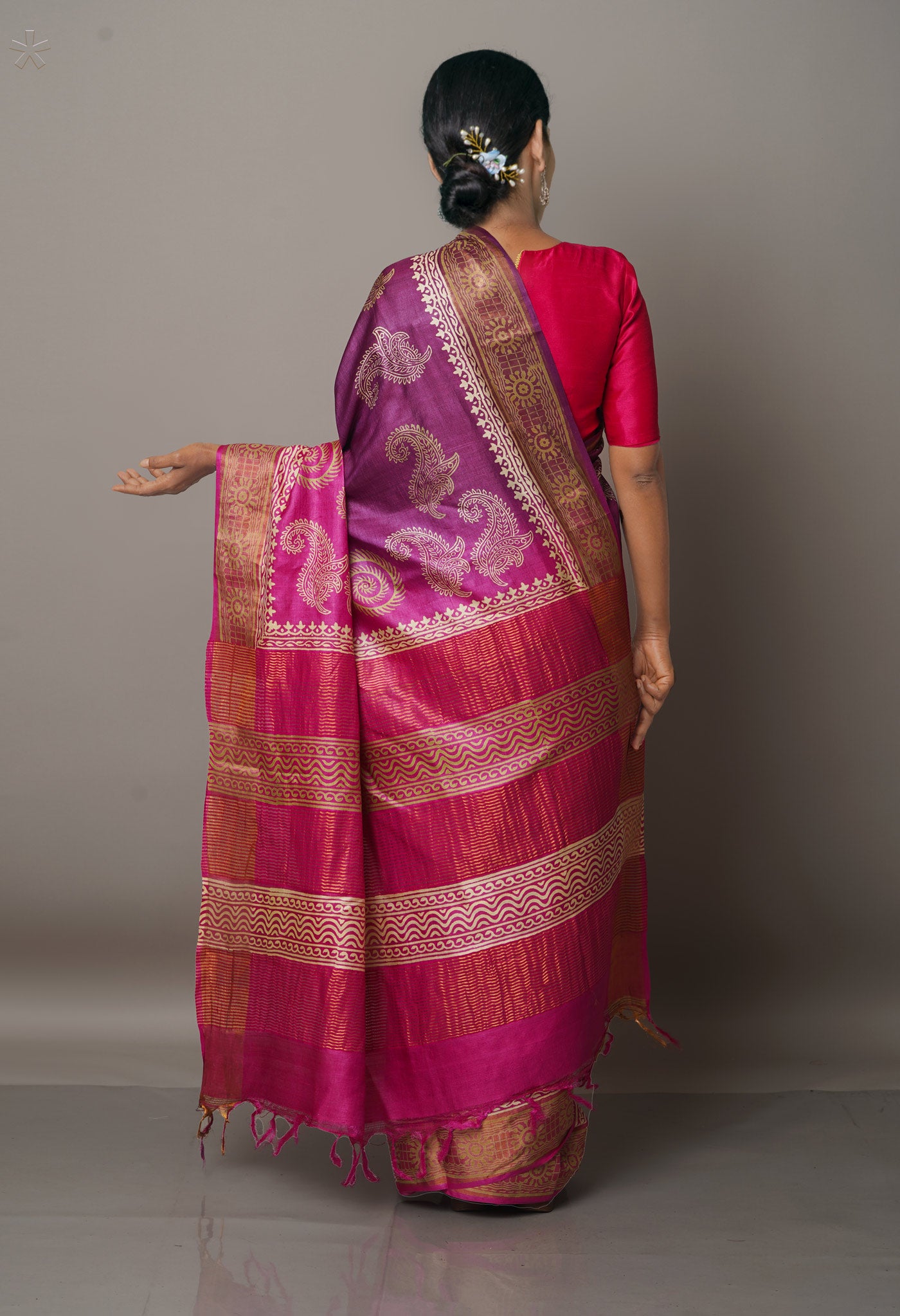 Purple-Pink Pure Handloom Bengal Tussar Silk Saree-UNM67167