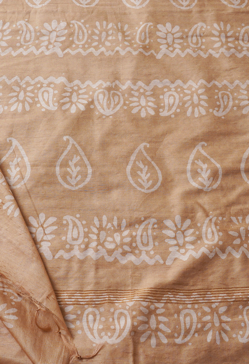 Maroon-Cream Pure Batik Chanderi  Silk Saree-UNM67229