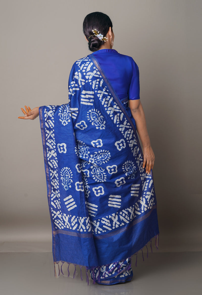 Blue Pure Batik Chanderi  Silk Saree-UNM67246