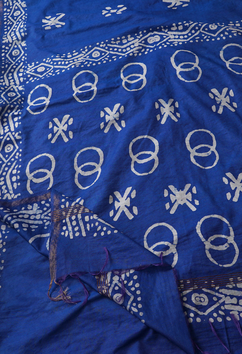 Blue Pure Batik Chanderi  Silk Saree-UNM67246
