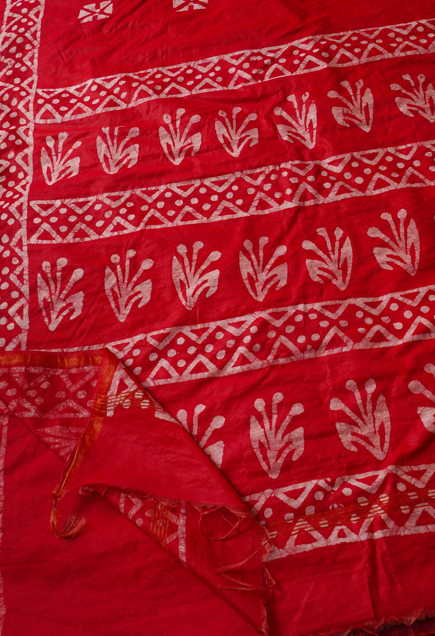 Red Pure Batik Chanderi  Silk Saree-UNM67259