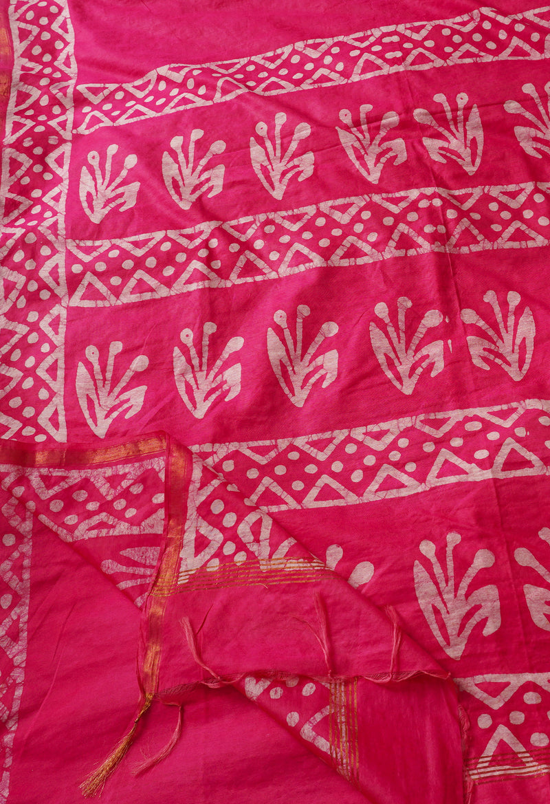 Pink Pure Batik Chanderi  Silk Saree-UNM67260