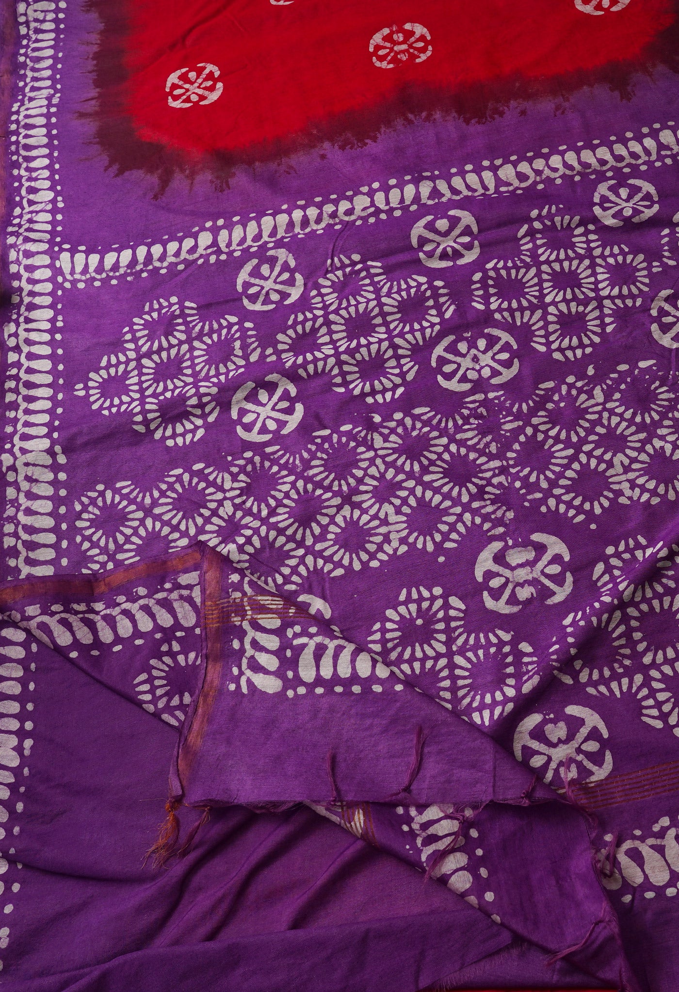 Red-Purple Pure Batik Chanderi  Silk Saree-UNM67261