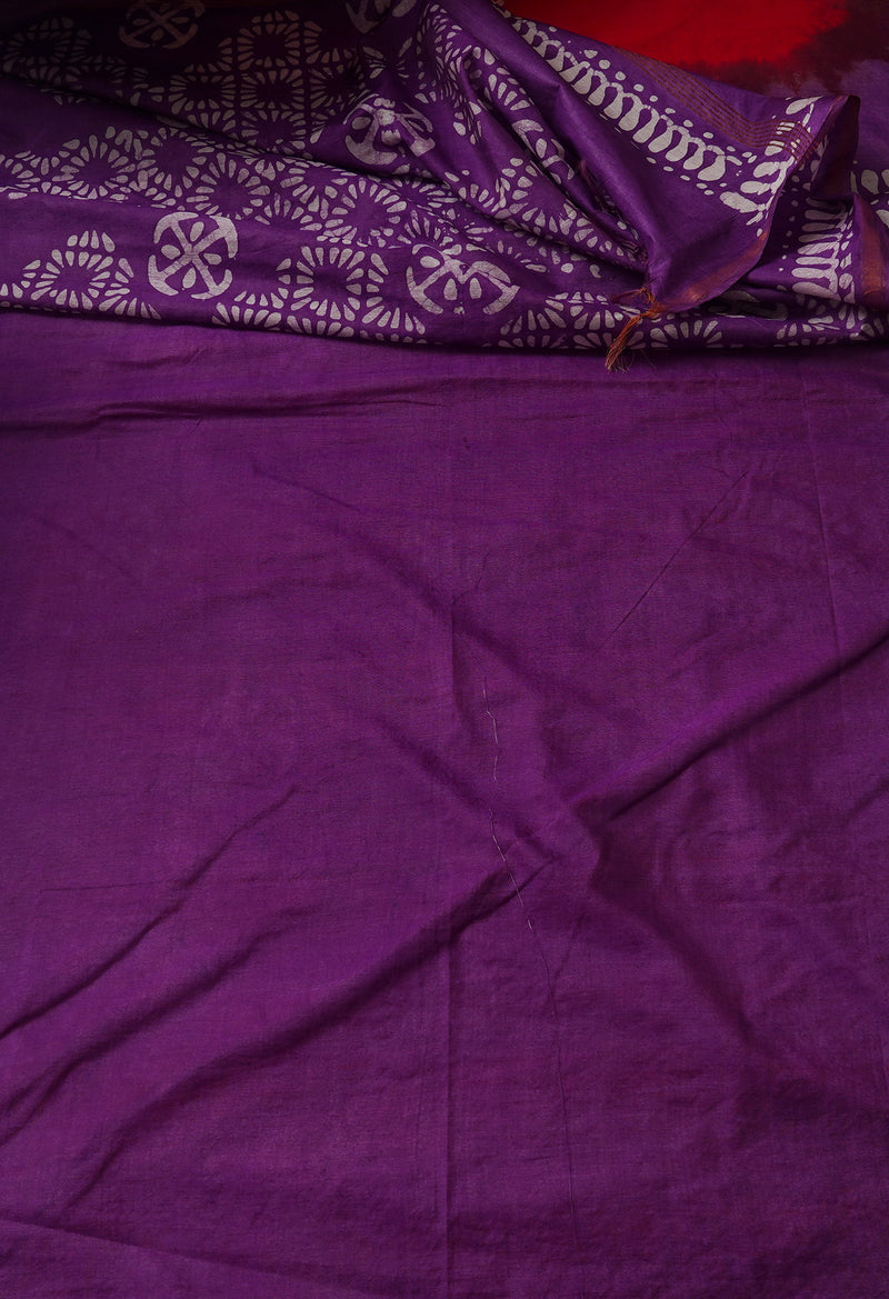 Red-Purple Pure Batik Chanderi  Silk Saree-UNM67261