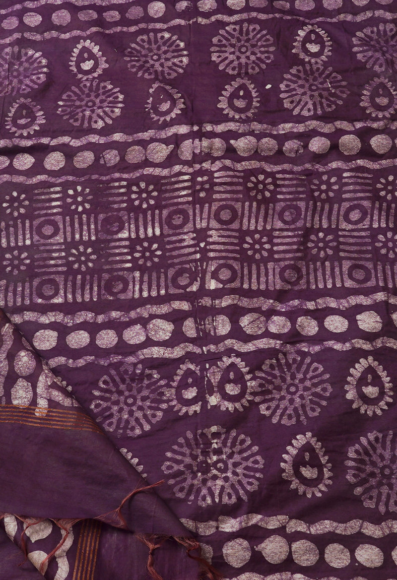 Dark Purple Pure Batik Chanderi  Silk Saree-UNM67262