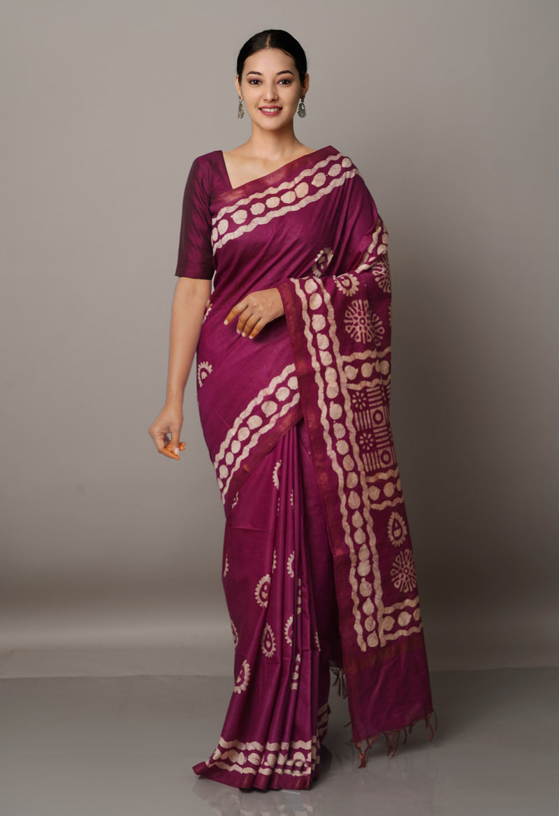 Purple Pure Batik Chanderi  Silk Saree-UNM67264