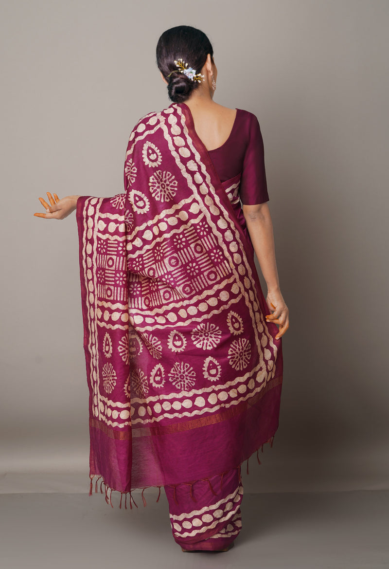 Purple Pure Batik Chanderi  Silk Saree-UNM67264
