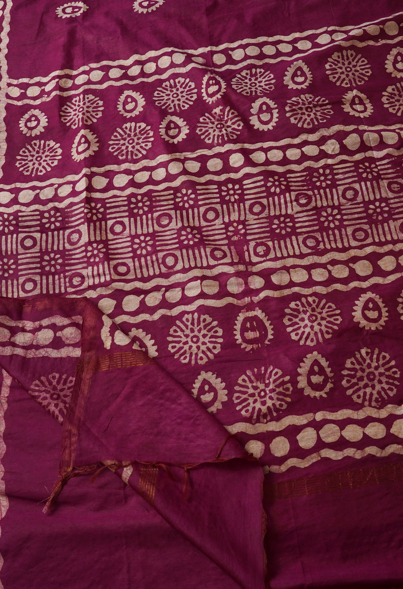 Purple Pure Batik Chanderi  Silk Saree-UNM67264