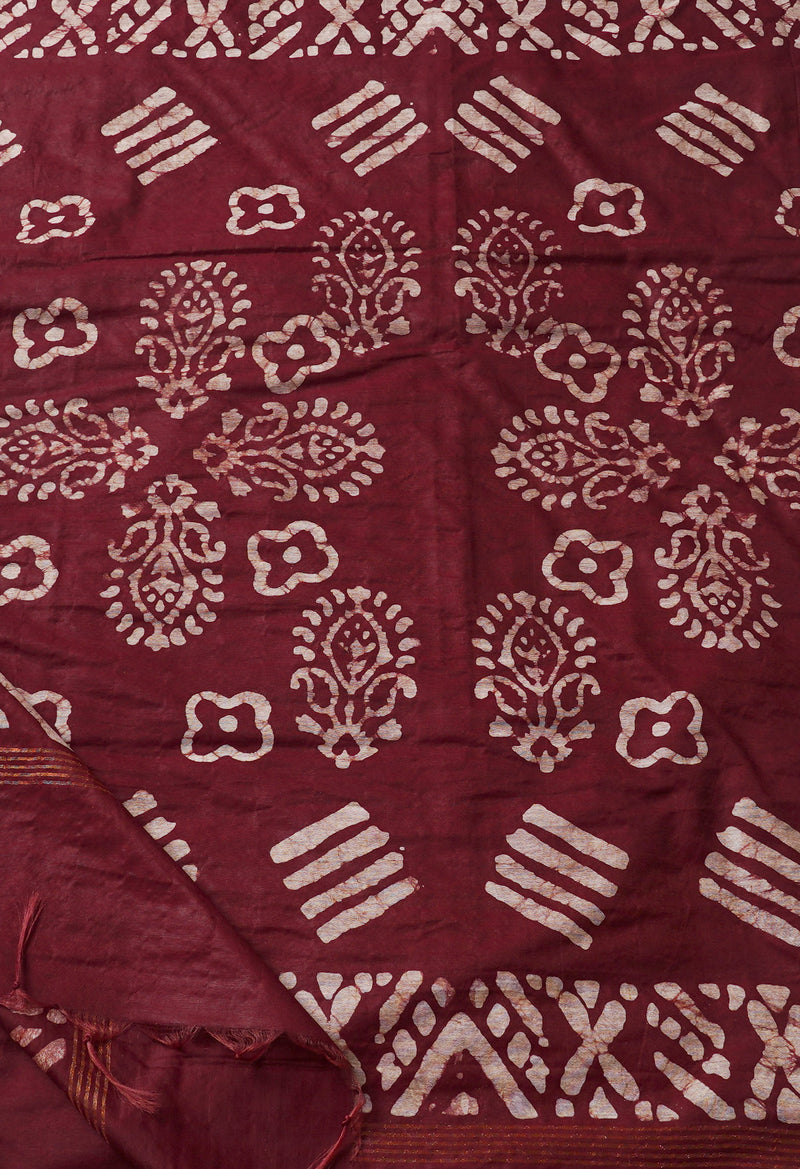 Maroon Pure Batik Chanderi  Silk Saree-UNM67268