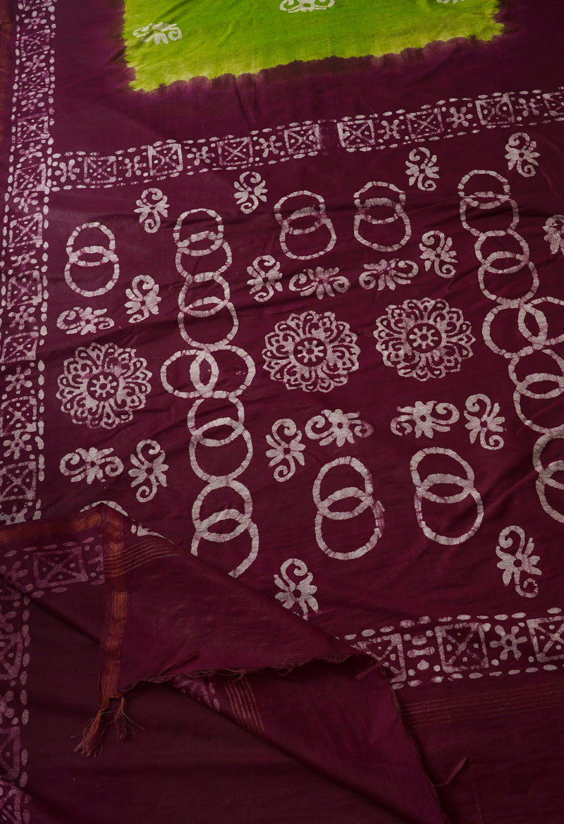 GreenMaroon Pure Batik Chanderi  Silk Saree-UNM67274