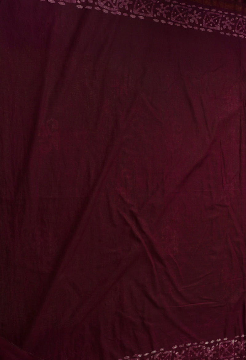 GreenMaroon Pure Batik Chanderi  Silk Saree-UNM67274