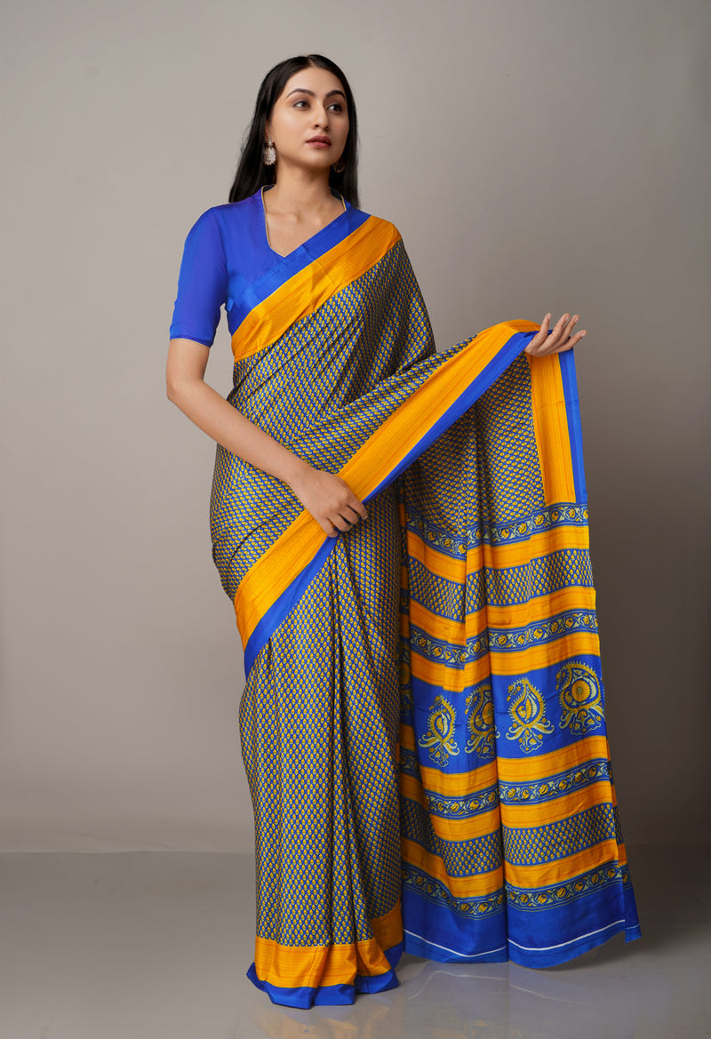 Multi  Block Printed Crepe Soft Silk Saree-UNM67298