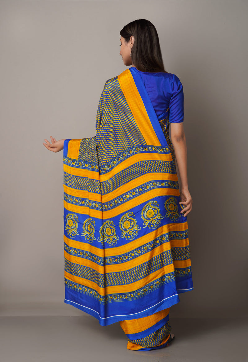 Multi  Block Printed Crepe Soft Silk Saree-UNM67298