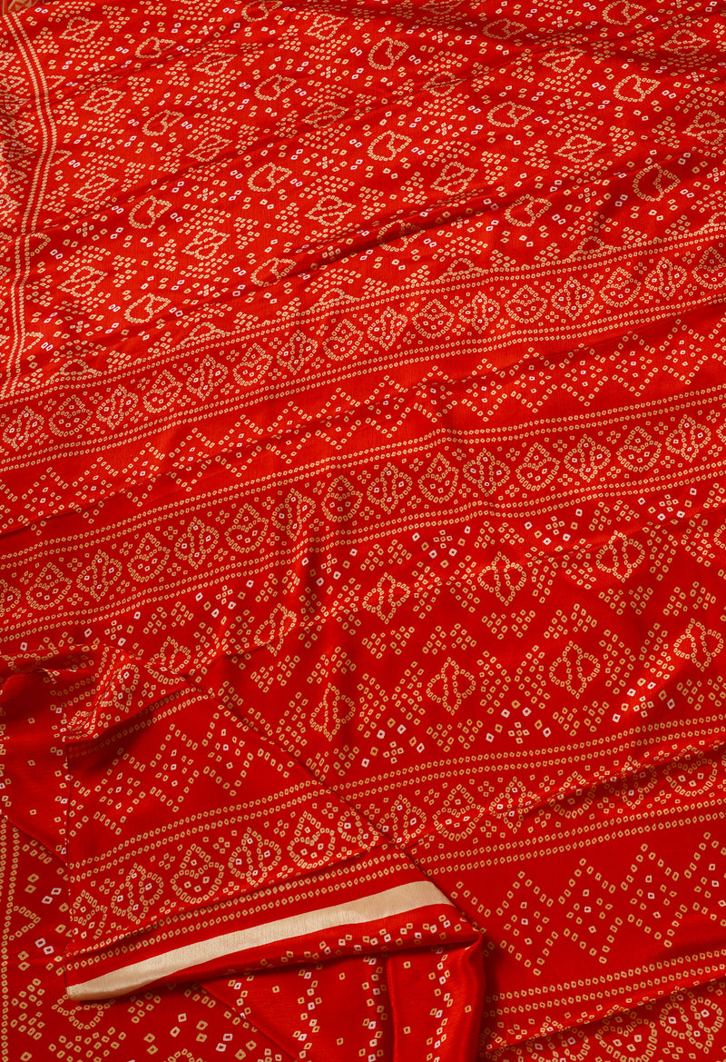 Red  Bandhani Crepe Soft Silk Saree-UNM67325