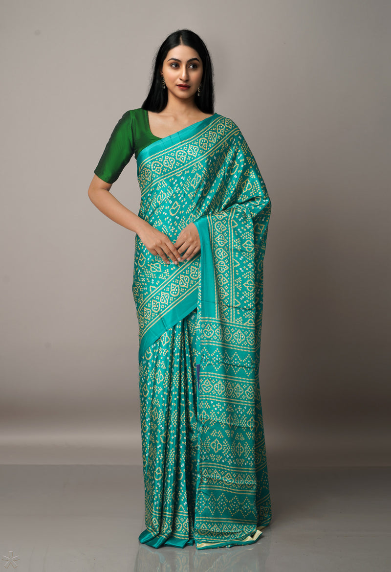 Green  Bandhani Crepe Soft Silk Saree-UNM67331