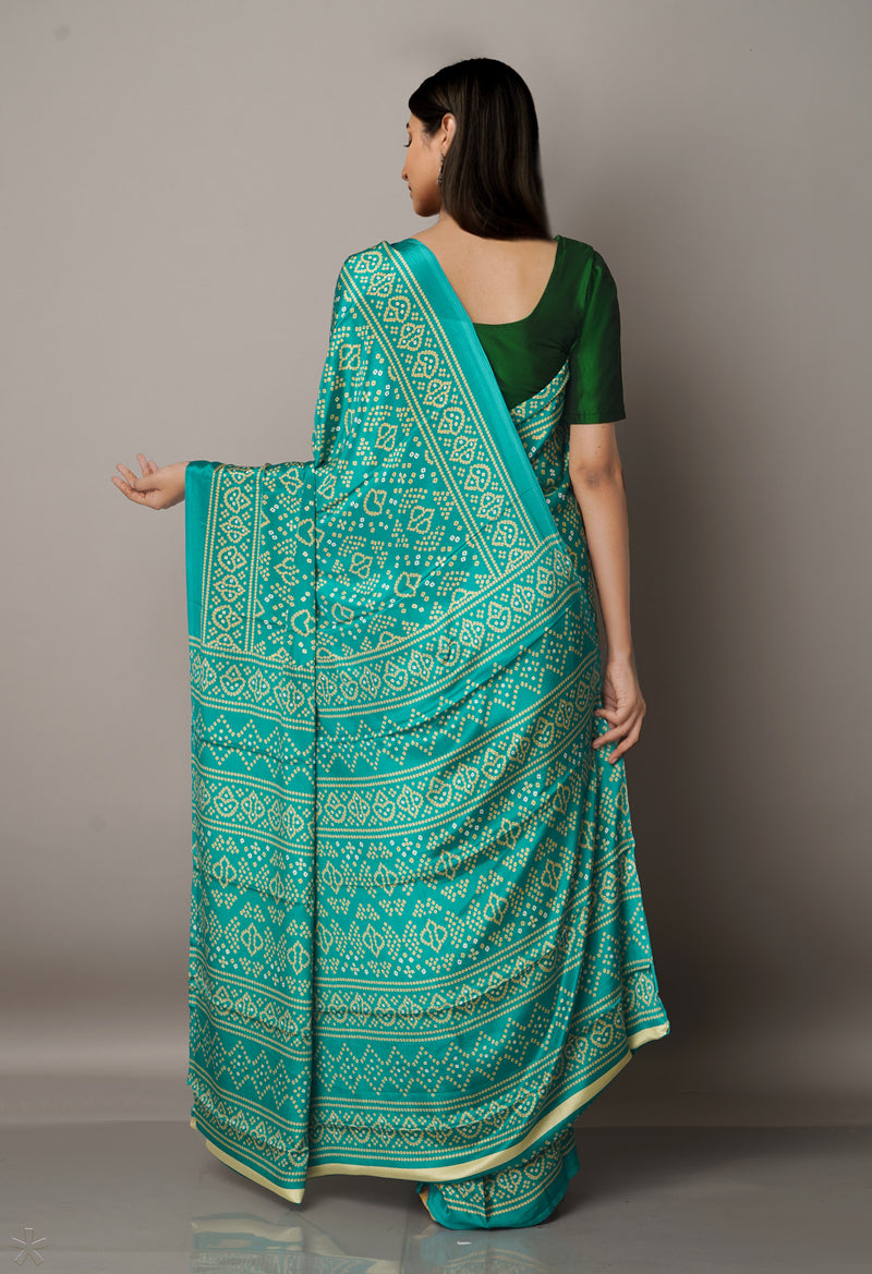 Green  Bandhani Crepe Soft Silk Saree-UNM67331