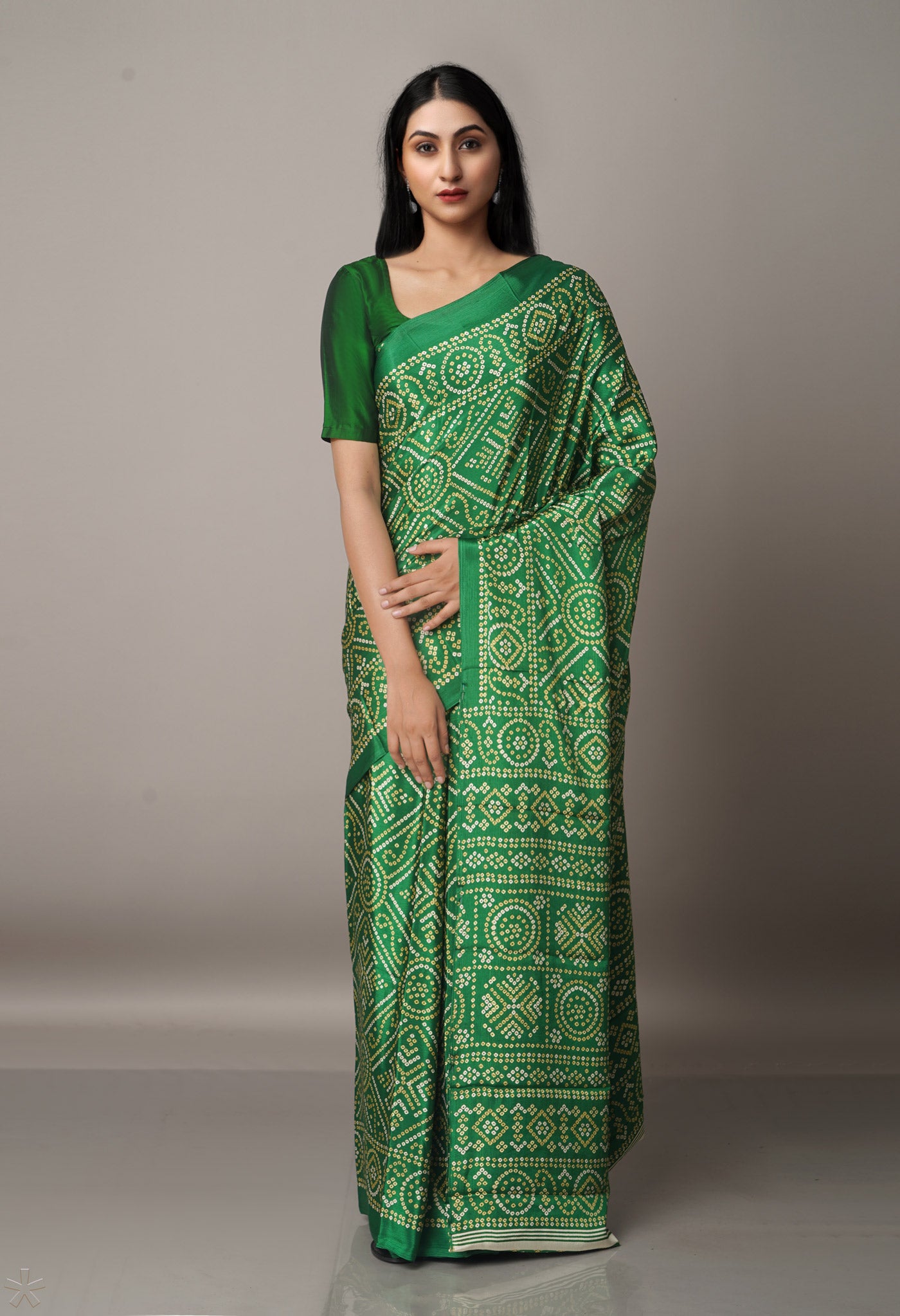 Green  Bandhani Crepe Soft Silk Saree-UNM67337