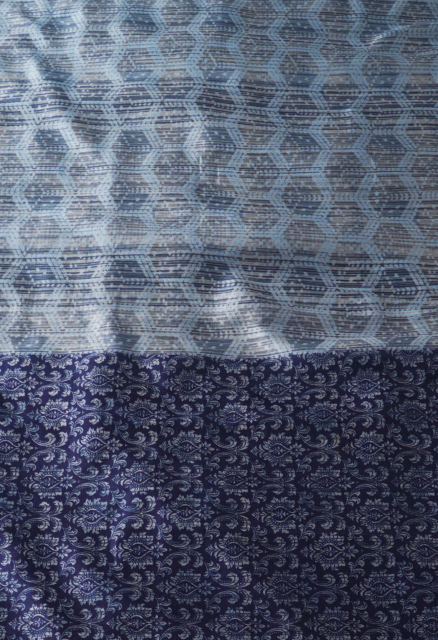 Grey-Blue  Fancy Block Printed  Art Silk  Saree-UNM67342