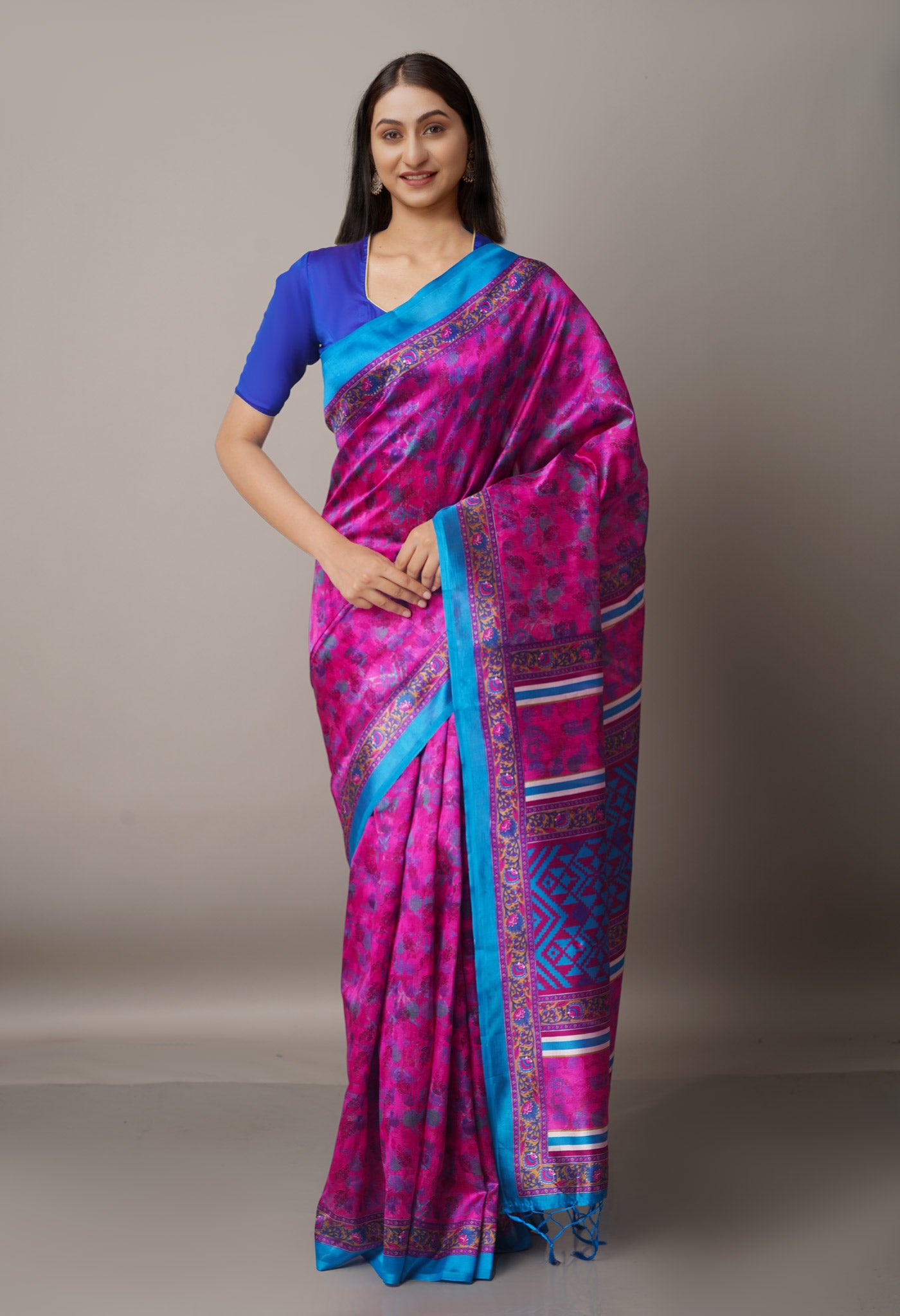 Pink  Fancy Block Printed  Art Silk  Saree-UNM67346