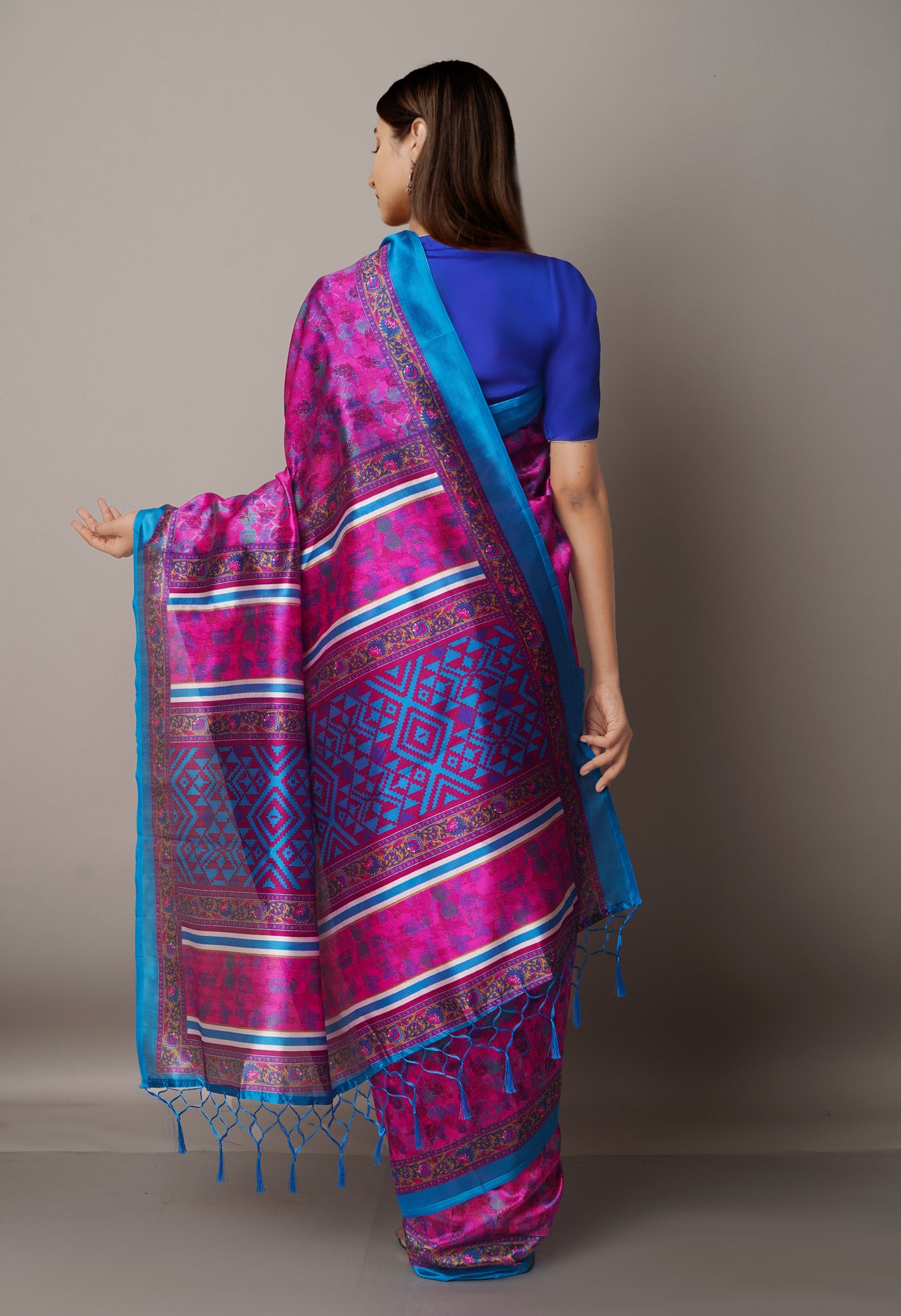 Pink  Fancy Block Printed  Art Silk  Saree-UNM67346