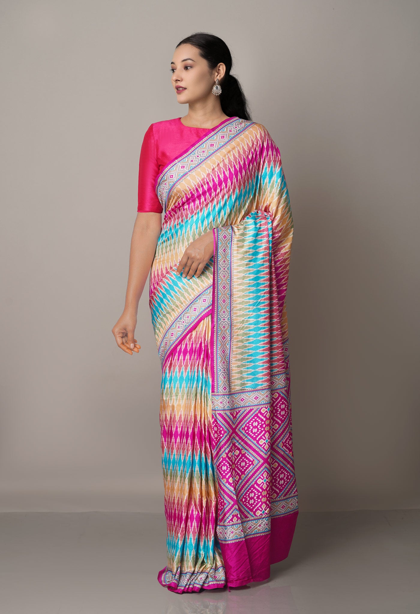 Multi  Ikat Printed Soft Silk Saree-UNM67391