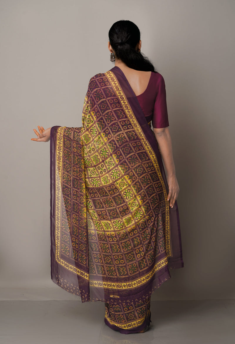CreamBrown  Fancy Bandhani Printed Georgette Silk Saree-UNM67401