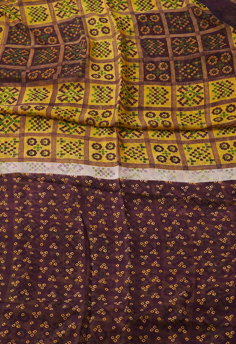 CreamBrown  Fancy Bandhani Printed Georgette Silk Saree-UNM67401