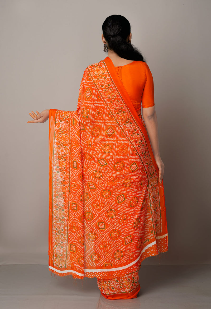 Orange  Fancy Bandhani Printed Georgette Silk Saree-UNM67406