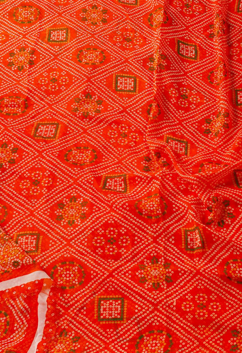 Orange  Fancy Bandhani Printed Georgette Silk Saree-UNM67406