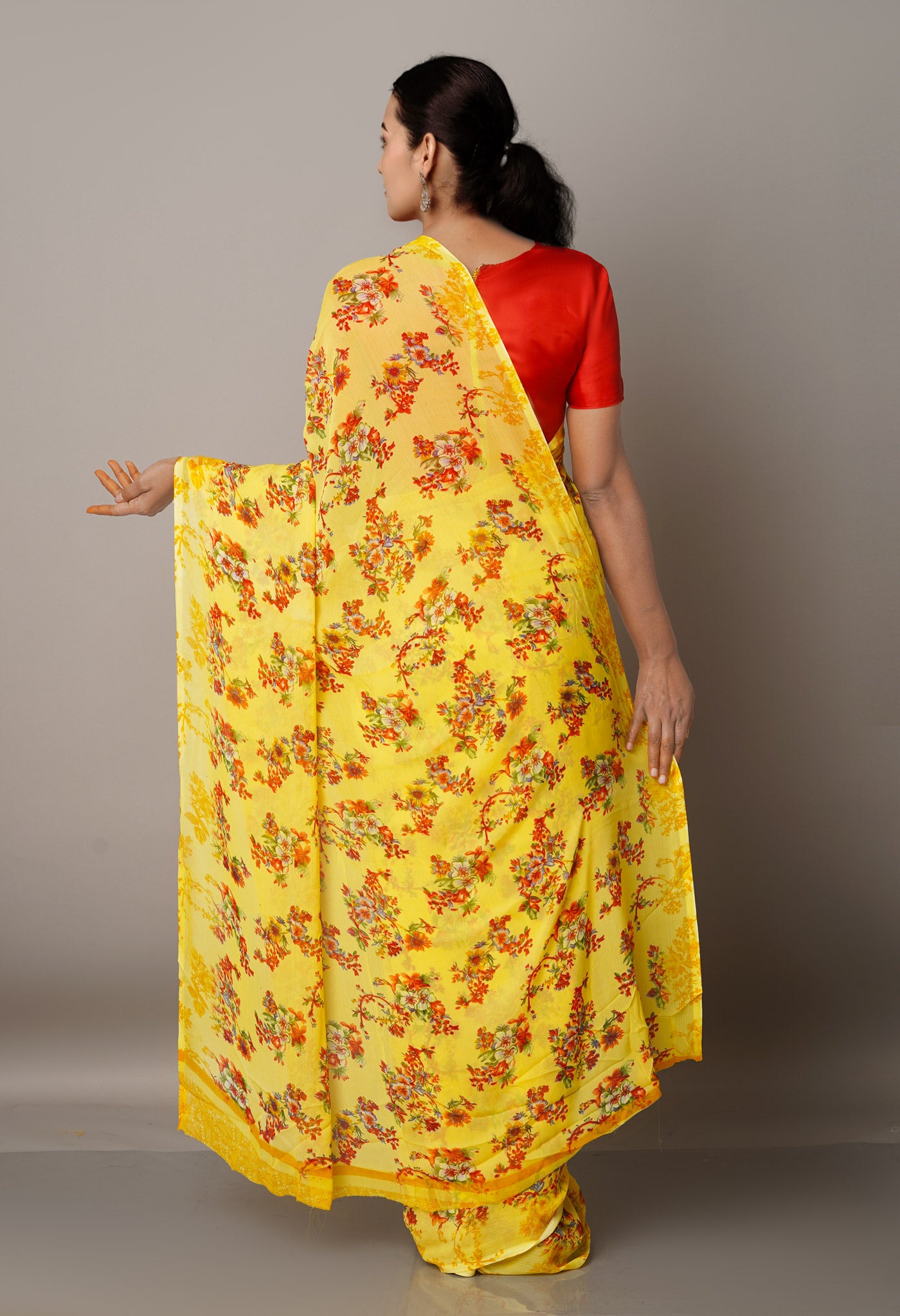 Yellow  Fancy Block Printed Georgette Silk Saree-UNM67409
