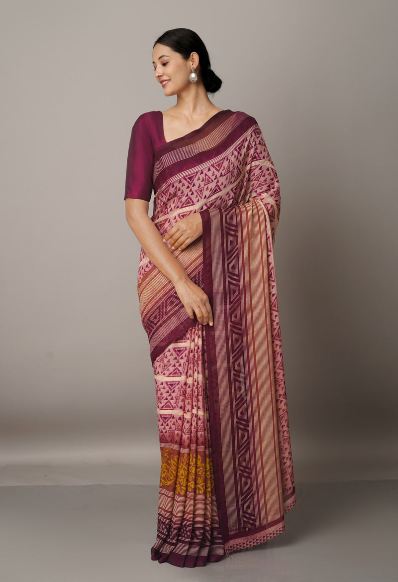 Pink  Fancy Block Printed Georgette Silk Saree-UNM67410