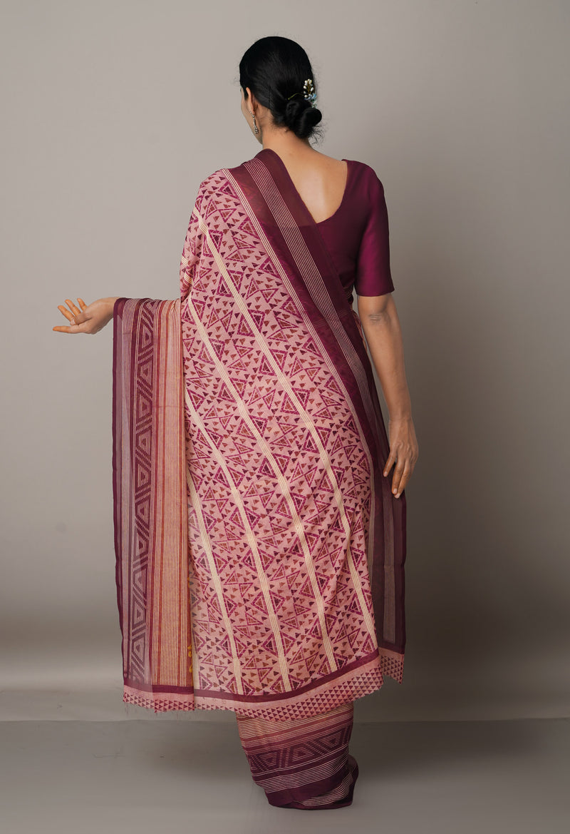 Pink  Fancy Block Printed Georgette Silk Saree-UNM67410