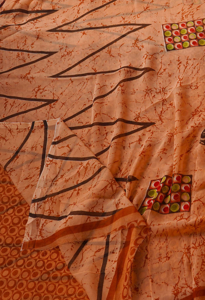 Orange  Fancy Block Printed Georgette Silk Saree-UNM67416