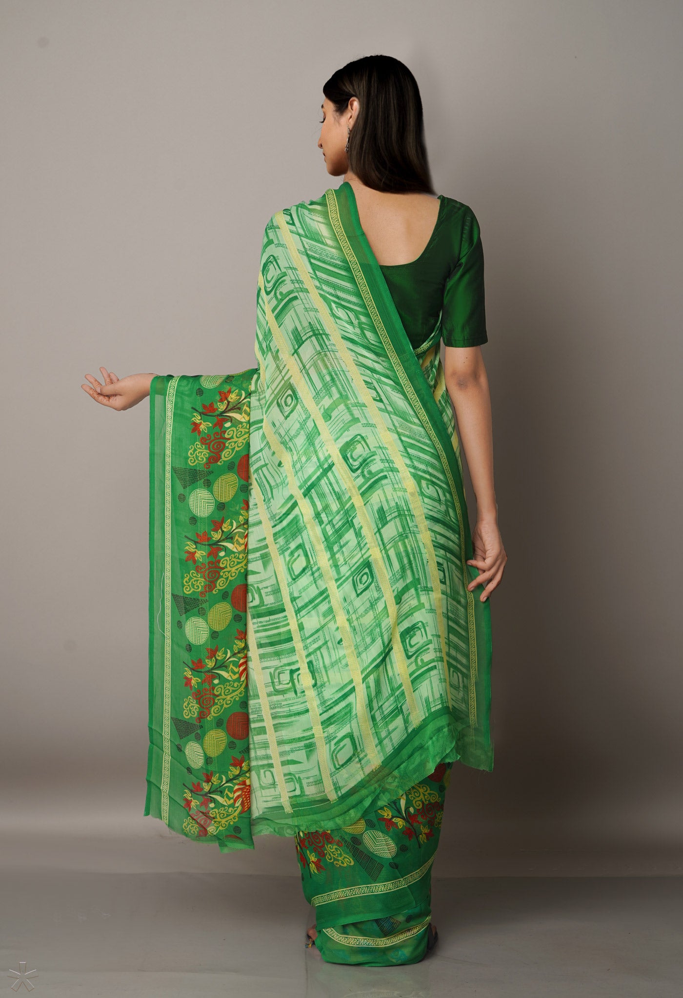 Green  Fancy Block Printed Georgette Silk Saree-UNM67443