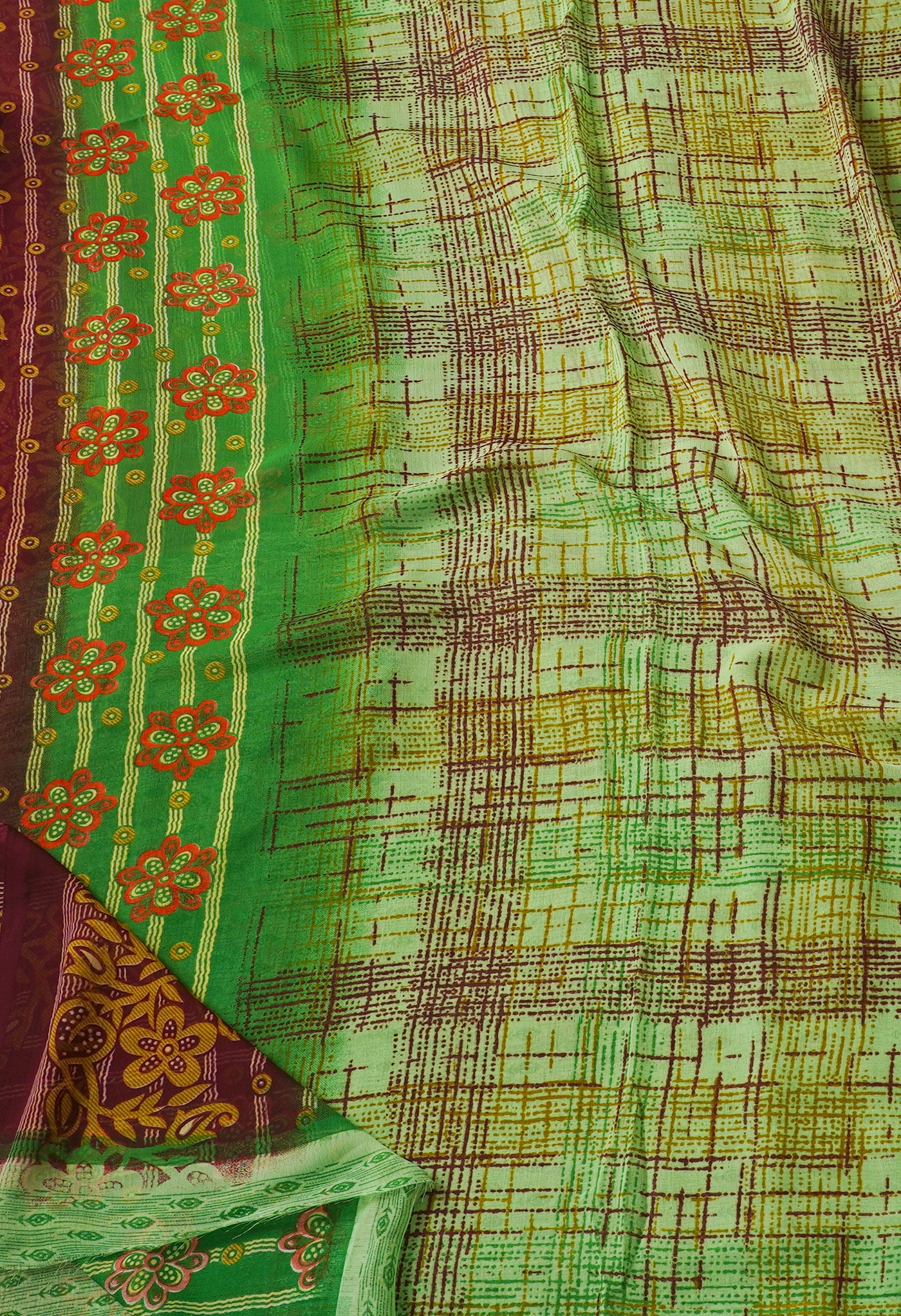 Green  Fancy Block Printed Georgette Silk Saree-UNM67449