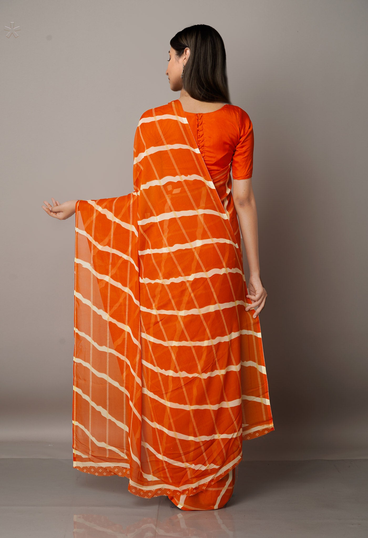 Orange  Fancy Block Printed Georgette Silk Saree-UNM67452
