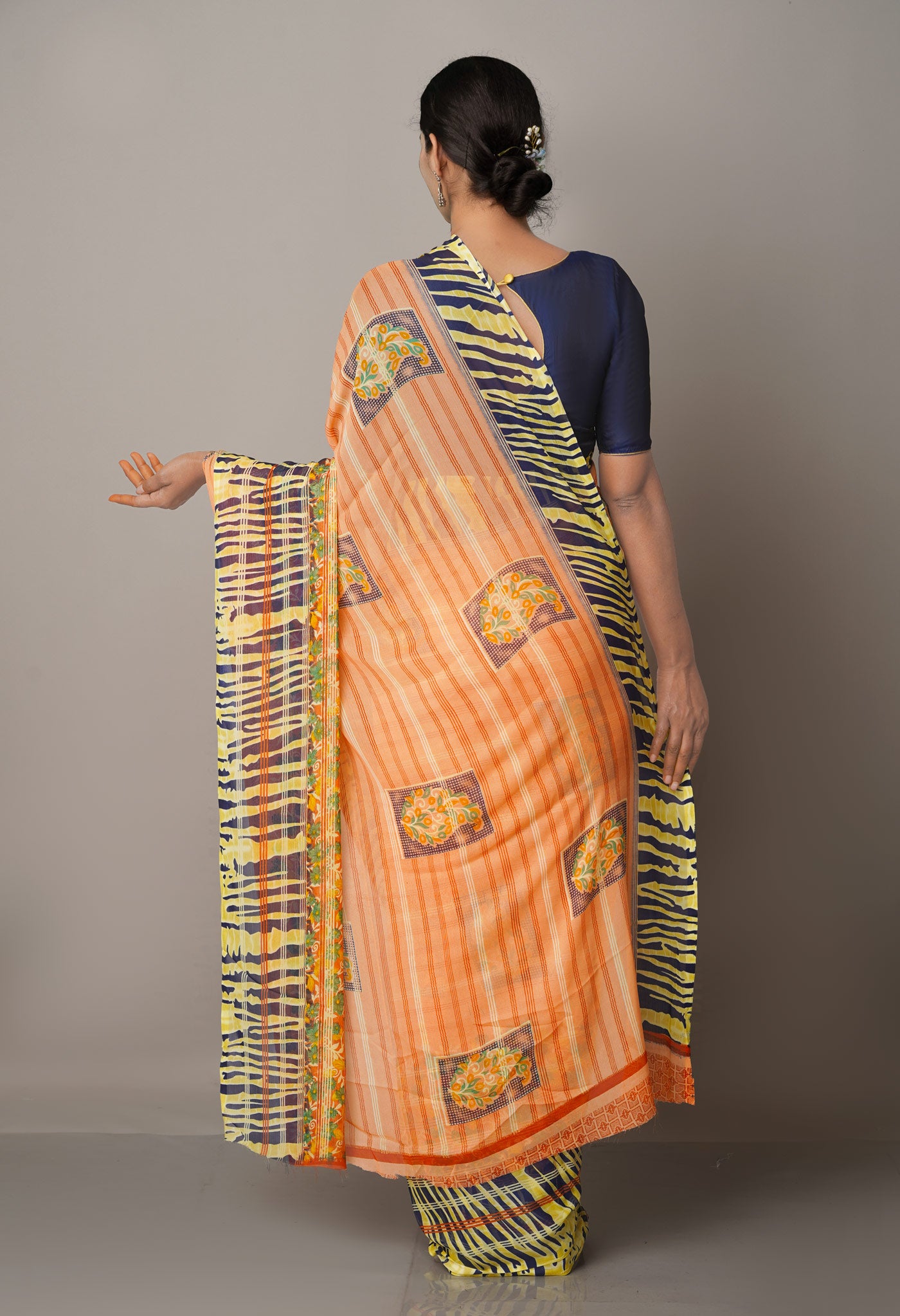 Orange  Fancy Block Printed Georgette Silk Saree-UNM67454
