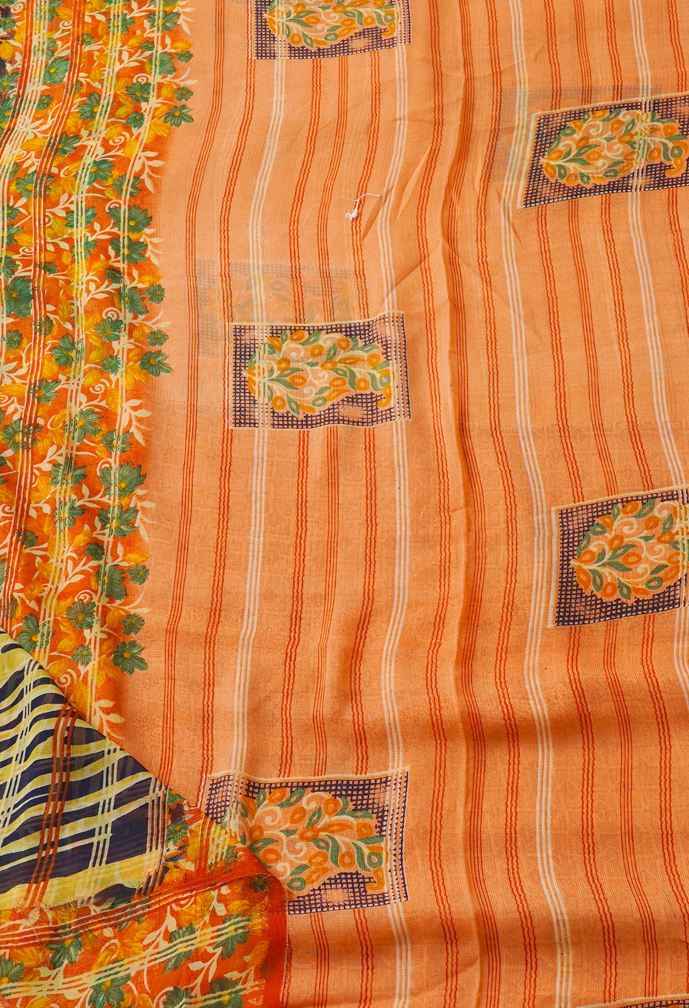 Orange  Fancy Block Printed Georgette Silk Saree-UNM67454