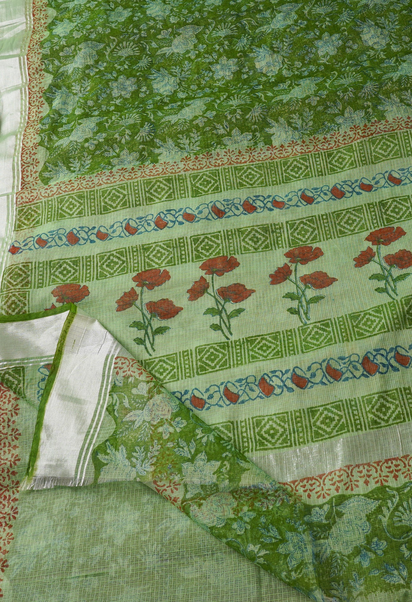 Green Pure Block Printed Kota  Cotton Saree-UNM67459