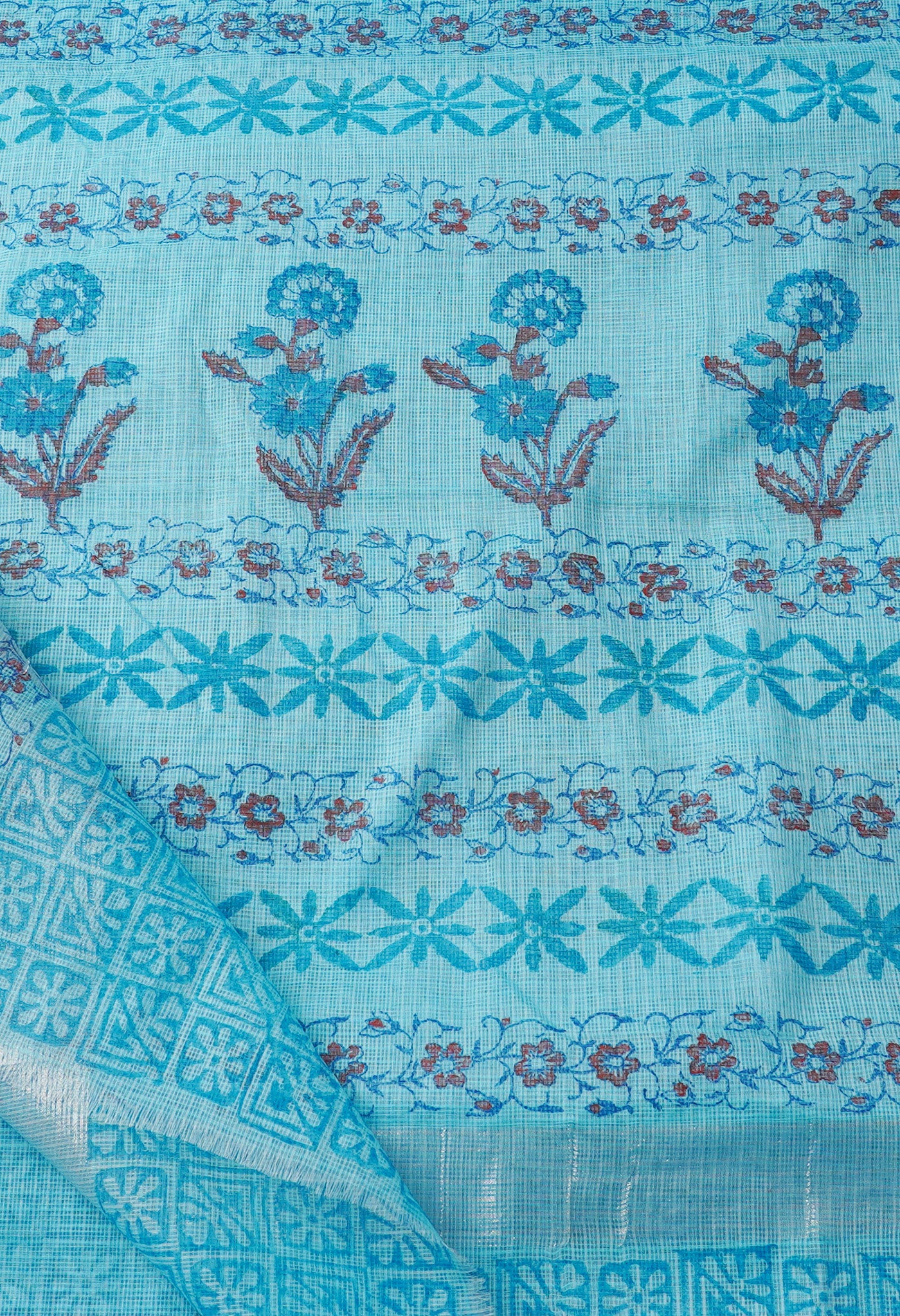 Blue Pure Block Printed Kota  Cotton Saree-UNM67474