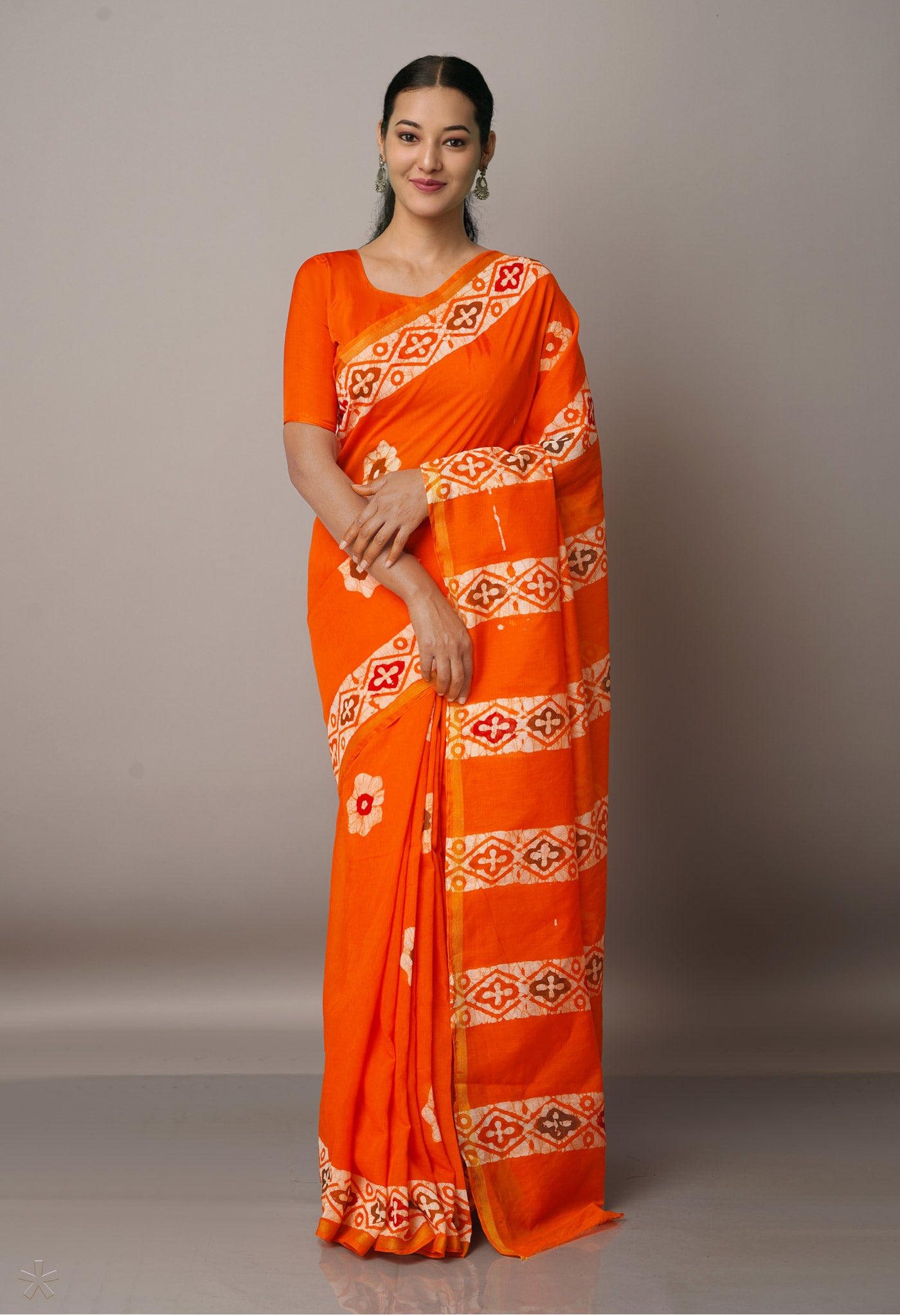 Orange  Batik Chanderi  Sico Saree-UNM67539
