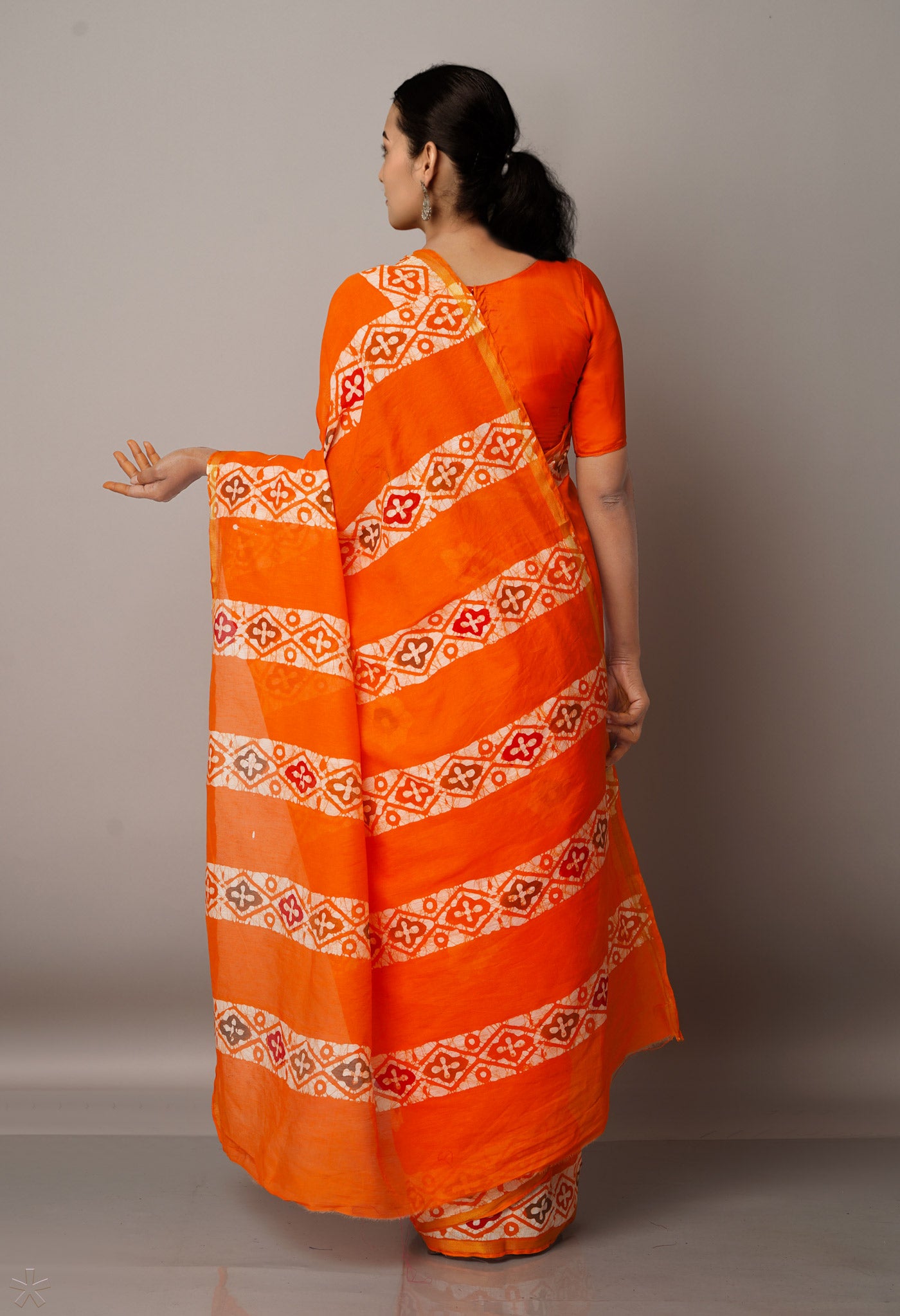 Orange  Batik Chanderi  Sico Saree-UNM67539