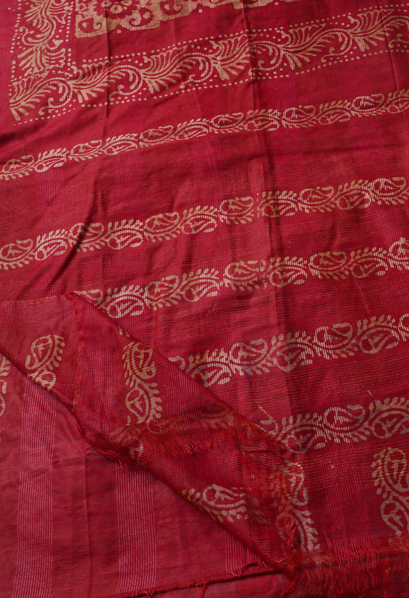 Tea Rose Pink Pure Batik Bhagalpuri Sico Saree-UNM67557