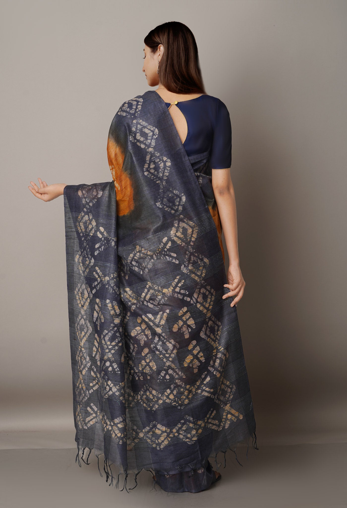 Brown-Blue Pure Batik Bhagalpuri Sico Saree-UNM67566