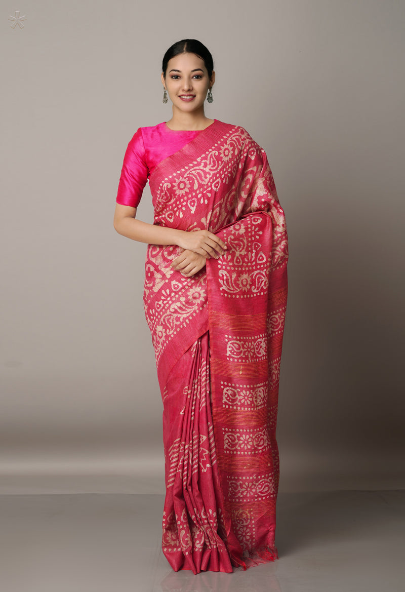 Pink Pure Batik Bhagalpuri Sico Saree-UNM67570