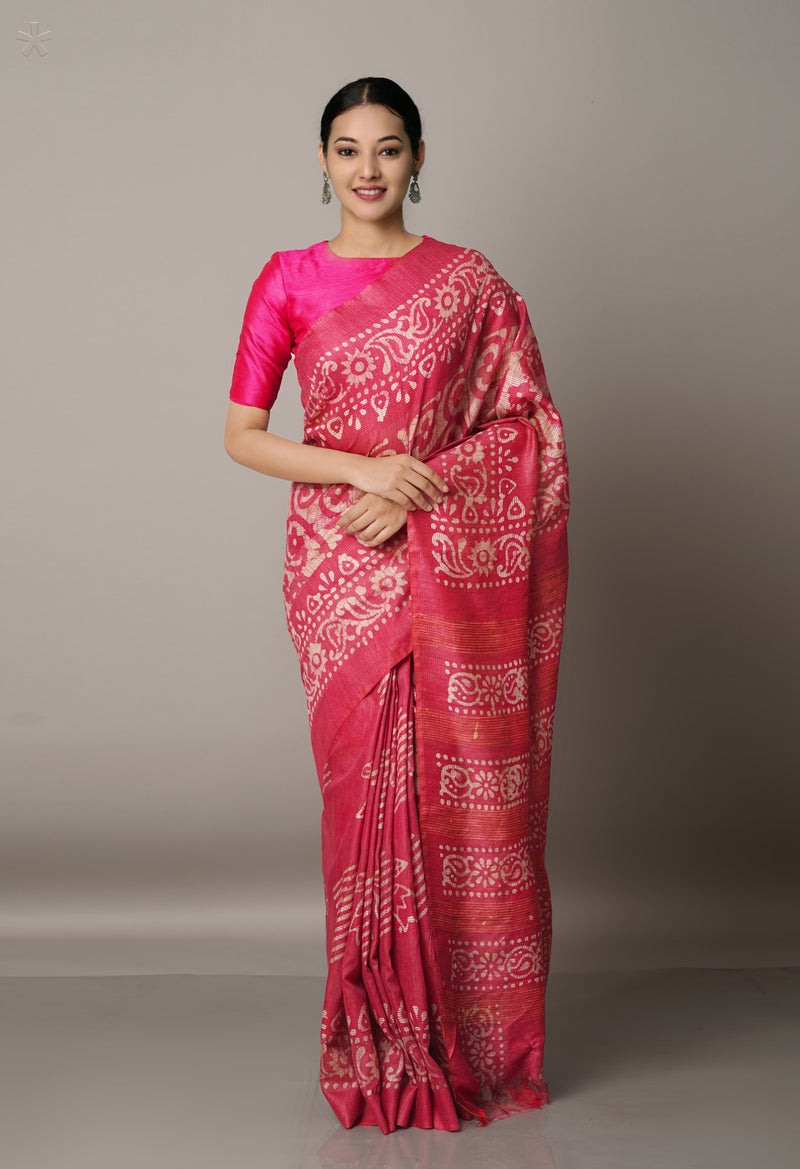Pink Pure Batik Bhagalpuri Sico Saree-UNM67570