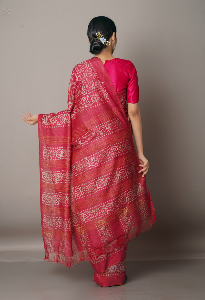 Pink Pure Batik Bhagalpuri Sico Saree-UNM67570