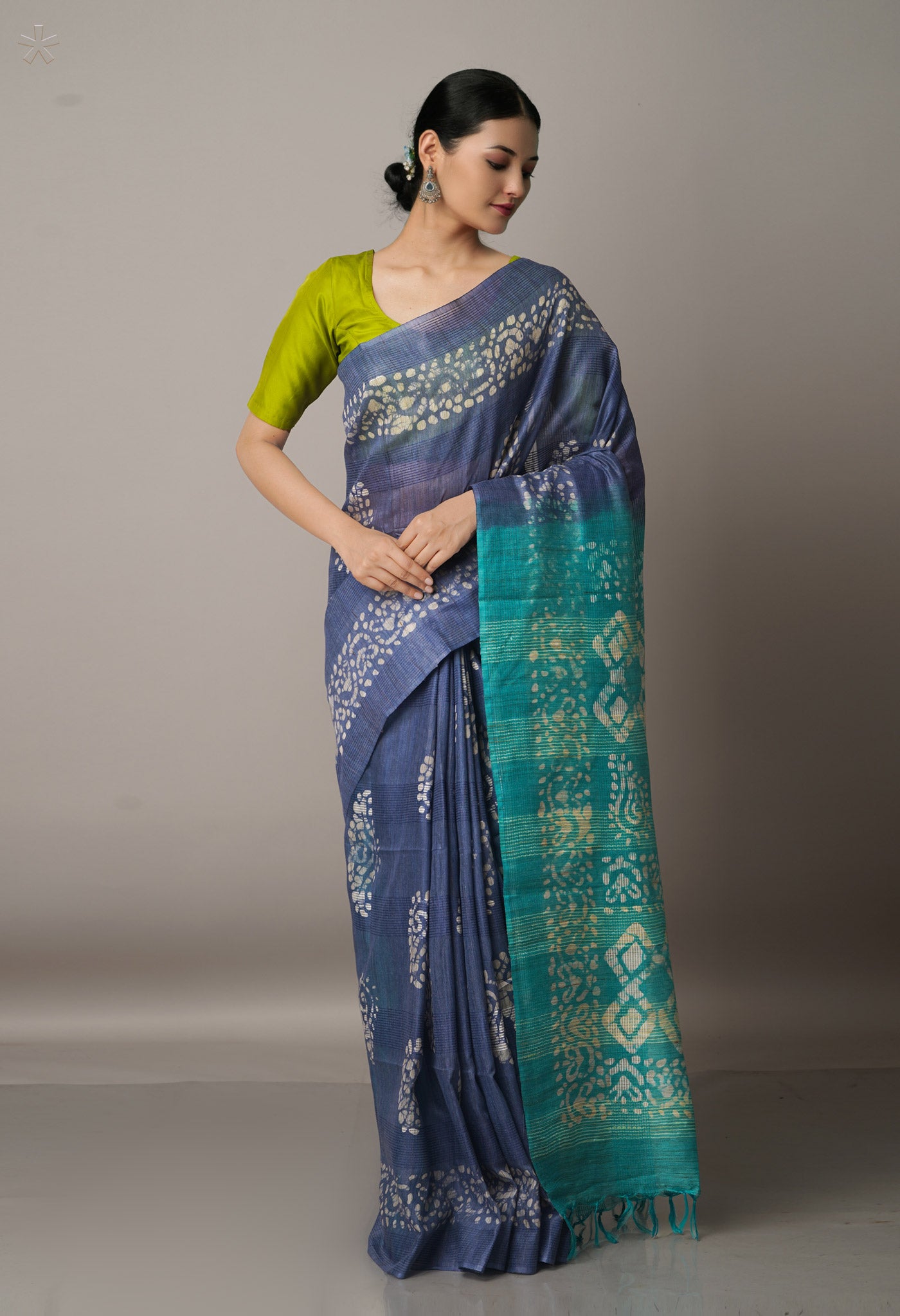 Blue-Green Pure Batik Bhagalpuri Sico Saree-UNM67572