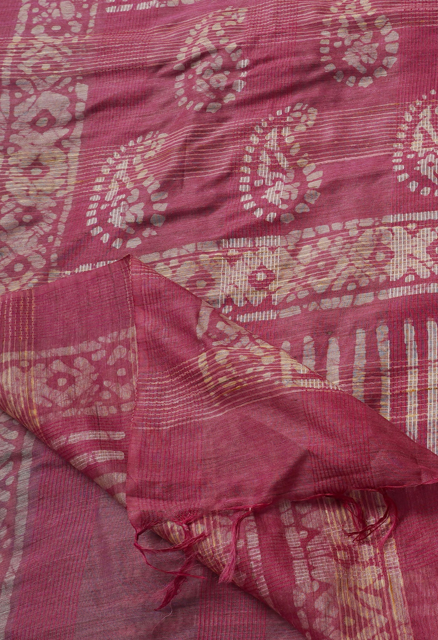 Green-Pink Pure Batik Bhagalpuri Sico Saree-UNM67574