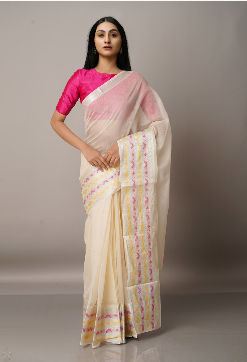 Cream  Kota Banarasi  Silk Saree-UNM67582